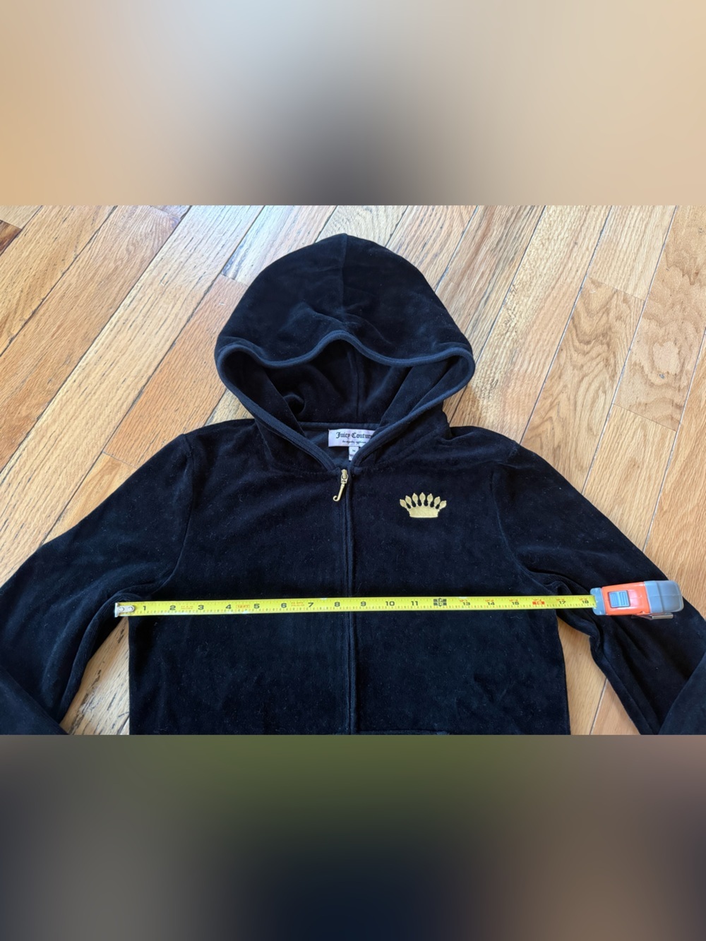 JUICY COUTURE VELOUR FULL ZIP HOODIE JACKET Black With Gold Logo Women’s Size M - Picture 14 of 14